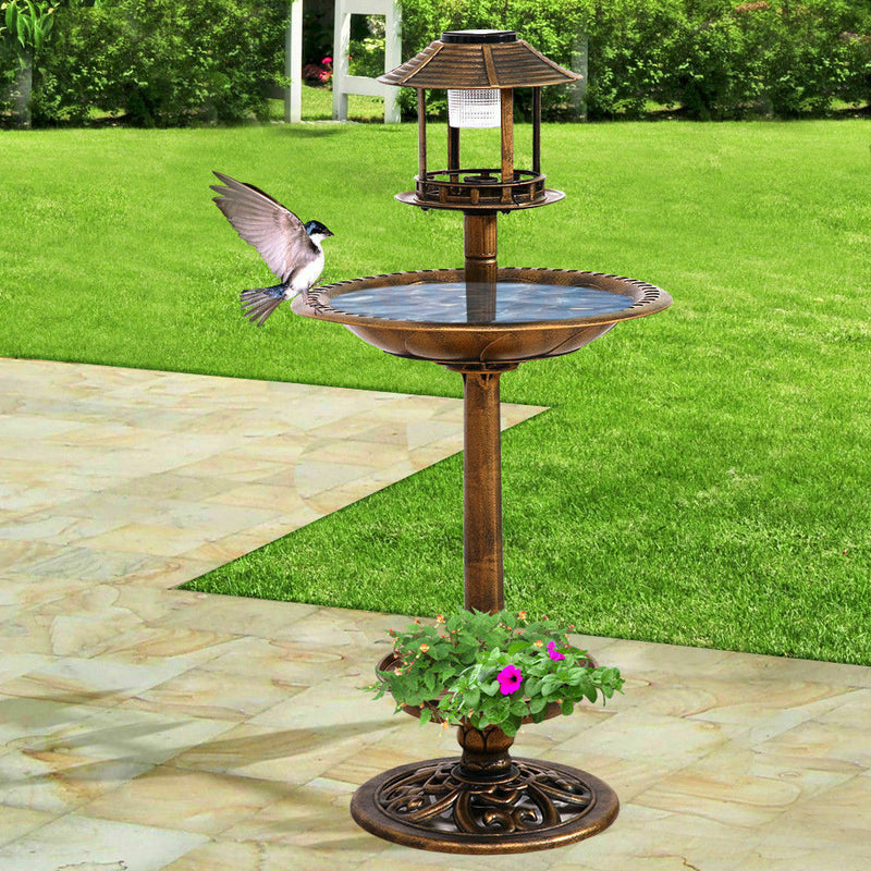 2x Ornamental  Garden Decor Bird Bath Feeding Station Food Feeder Solar Light