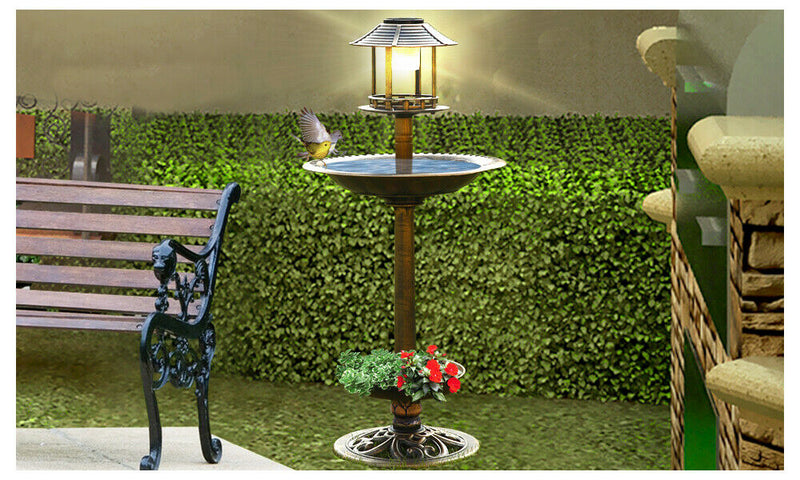 2x Ornamental  Garden Decor Bird Bath Feeding Station Food Feeder Solar Light