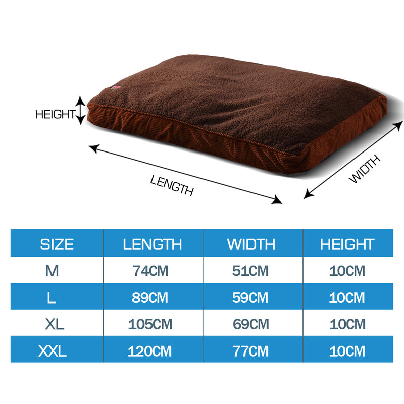 PaWz Pet Bed Mattress Dog Cat Pad Mat Puppy Cushion Soft Warm Washable M Brown