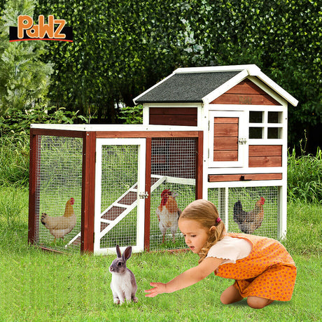 PaWz Wooden Outdoor Rabbit Hutch Chicken Coop Run Runs Hen Chook House Cage