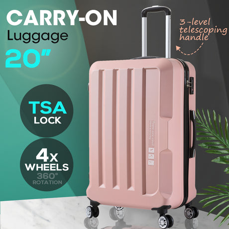 Luggage TSA Hard Case Suitcase Travel Lightweight Trolley Carry on Bag Pink 20