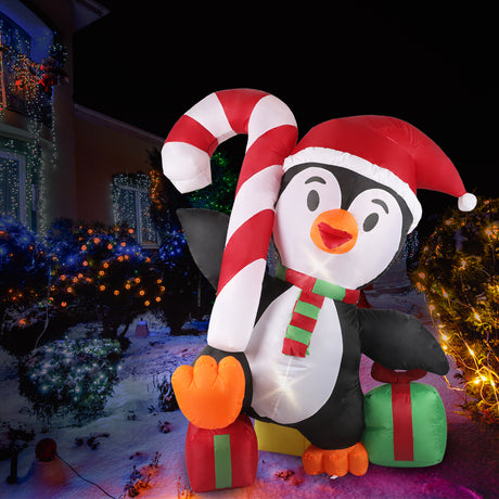 Santaco Inflatable Christmas Decor Happy Penguin 1.8M LED Lights Xmas Party