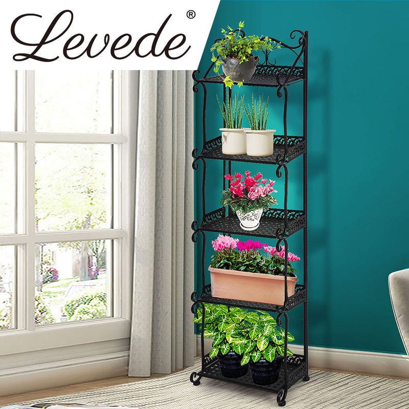 Levede Plant Stand 5 Tiers Outdoor Indoor Metal Flower Pots Rack Garden Shelf