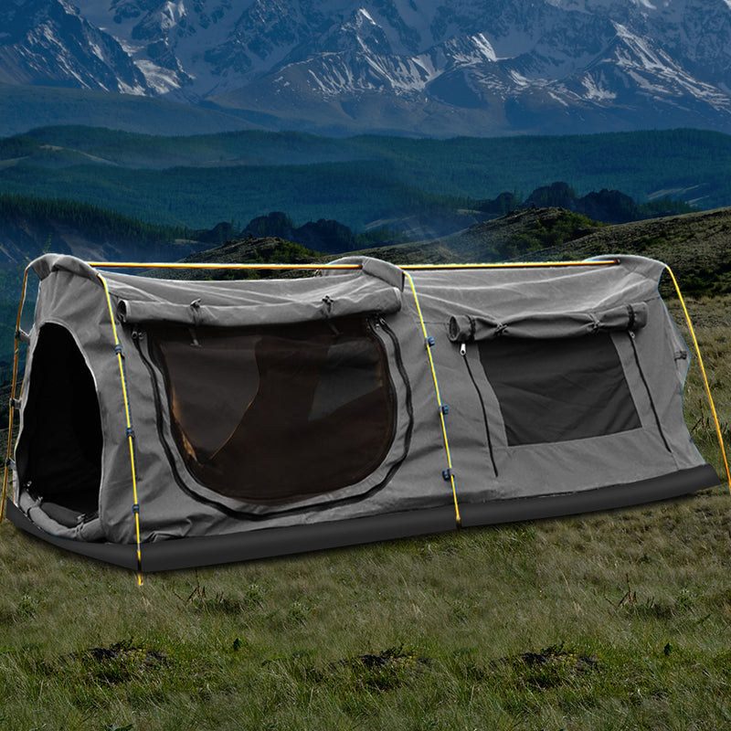 Mountview Double King Swag Camping Swags Canvas Dome Tent Hiking Mattress Grey