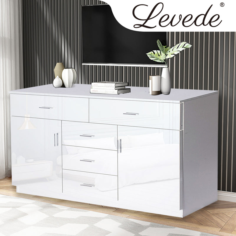 Levede Buffet Sideboard Storage Cabinet Modern High Gloss Cupboard Drawers White