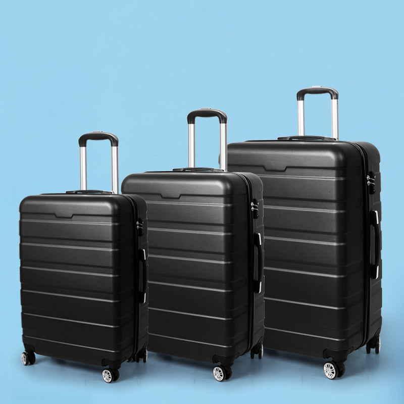 Slimbridge Luggage Suitcase Trolley 3Pcs set 20 24 28 Travel Packing Lock Black