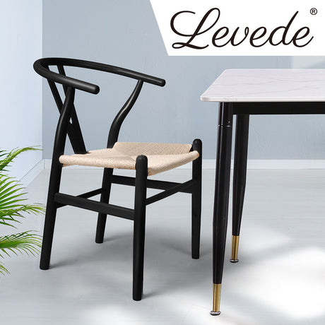 Levede 2x Dining Chairs Wooden Hans Wegner Chair Wishbone Chair Cafe Lounge Seat