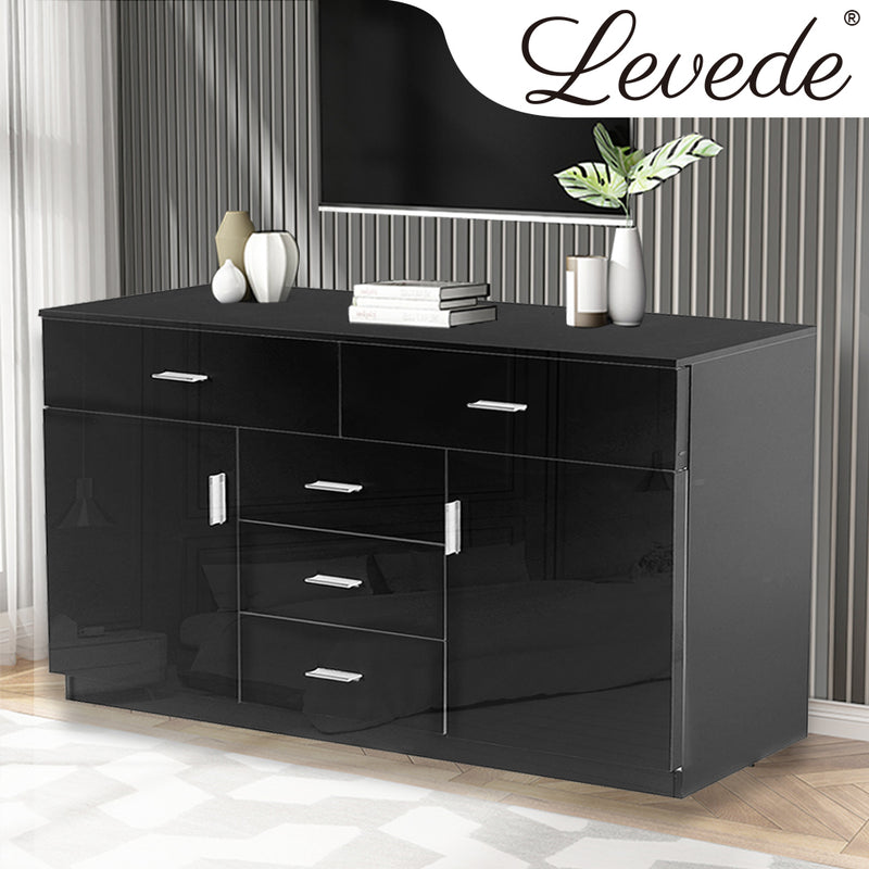 Levede Buffet Sideboard Storage Cabinet Modern High Gloss Cupboard Drawers Black