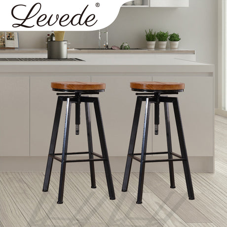 2x Levede Industrial Bar Stools Kitchen Stool Wooden Barstools Swivel Chiars