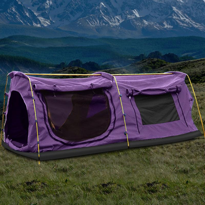 Mountview Double King Swag Camping Swags Canvas Dome Tent Hiking Mattress Purple