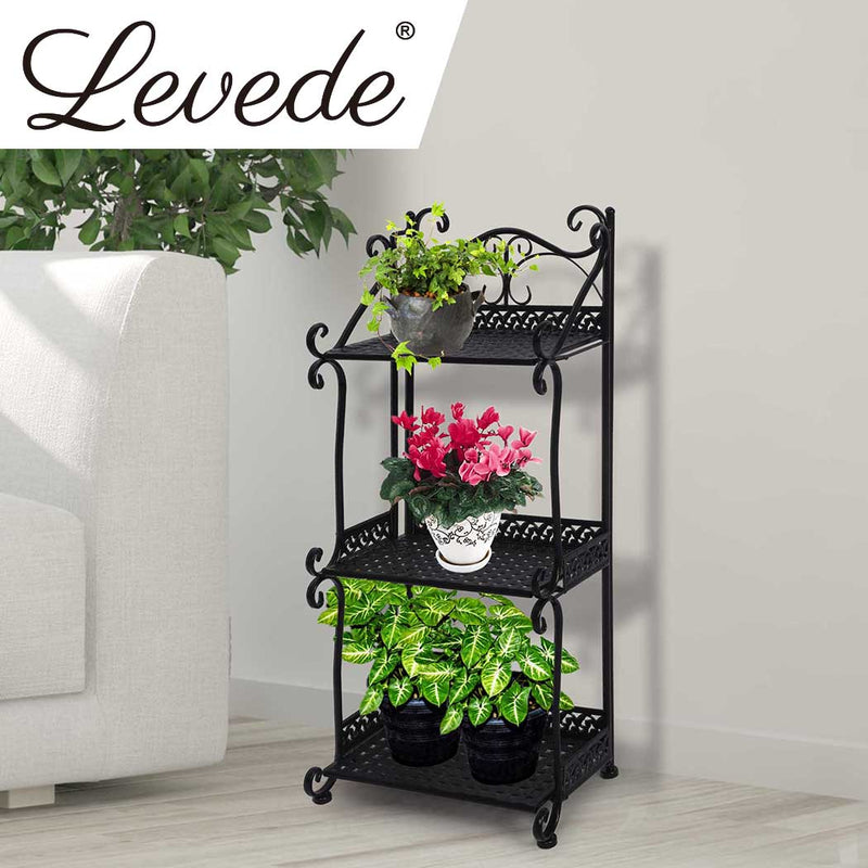 Levede Plant Stand 3 Tiers Outdoor Indoor Metal Flower Pots Rack Garden Shelf