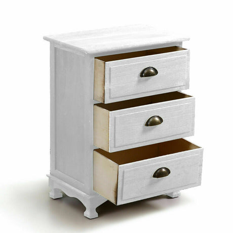 Levede 3 Drawers Mediterranean Vintage Bedside Table Cabinet Storage Solid Wood
