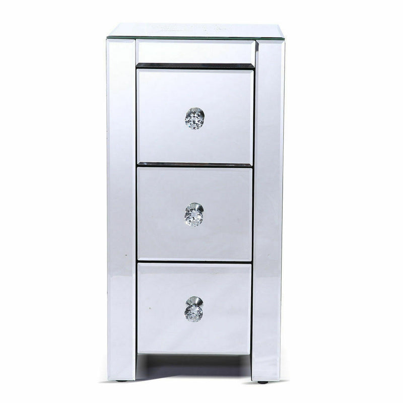 2x Levede Mirrored Bedside Tables Chest Nightstand Crystal Glass Table 3 Drawer