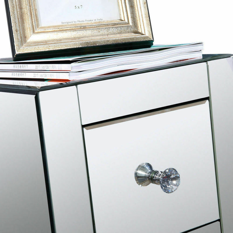 2x Levede Mirrored Bedside Tables Chest Nightstand Crystal Glass Table 3 Drawer