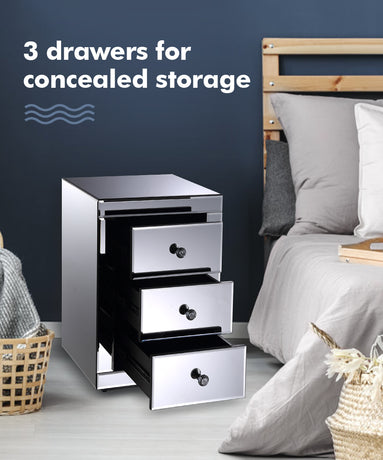 2x Levede Bedside Tables Nightstands 3 Drawers Side Table Mirrored Storage Cabinet