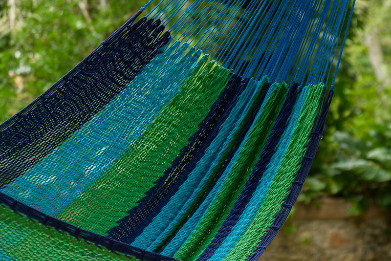 Mayan Legacy Jumbo Size Outdoor Cotton Mexican Hammock in Oceanica Colour