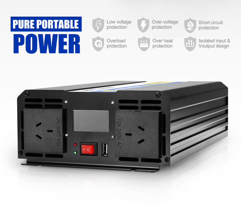 Power Inverter 12V to 240V 1500W/3000W Pure Sine Wave Camping Car Boat