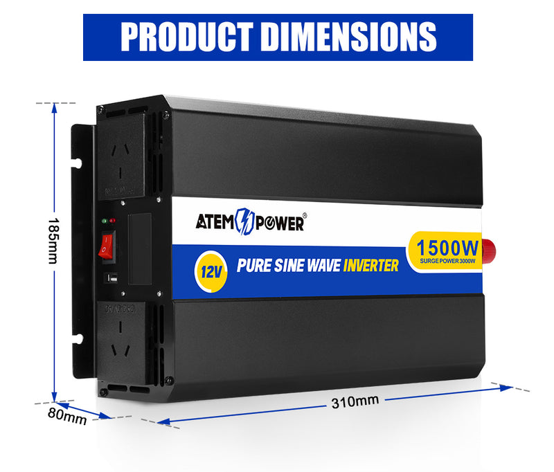 Power Inverter 12V to 240V 1500W/3000W Pure Sine Wave Camping Car Boat