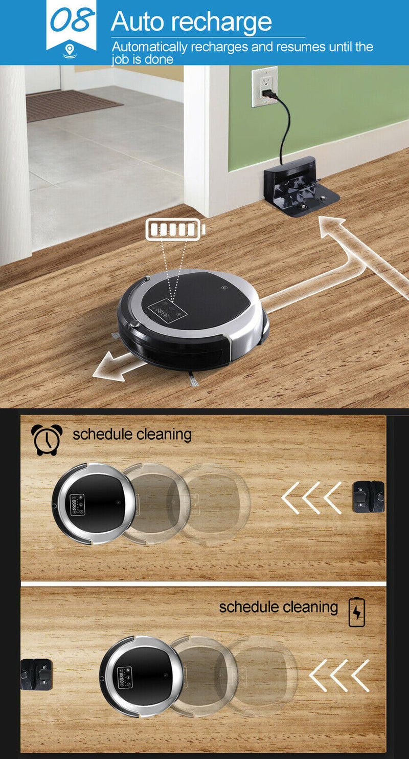 Automatic Robot Robotic Vacuum Cleaner Sweeper Dry Wet Mop Floor Carpet Recharge