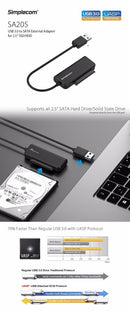 Simplecom SA205 Compact USB 3.0 to SATA Adapter Cable Converter for 2.5 SSD/HDD"