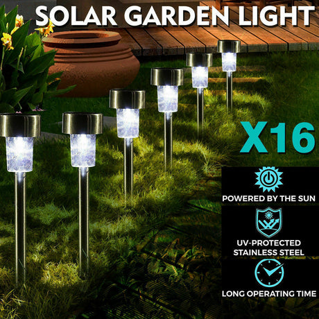 16 Pcs LED Solar Stainless Steel Garden Light Outdoor Landscape Path Lawn Lamp