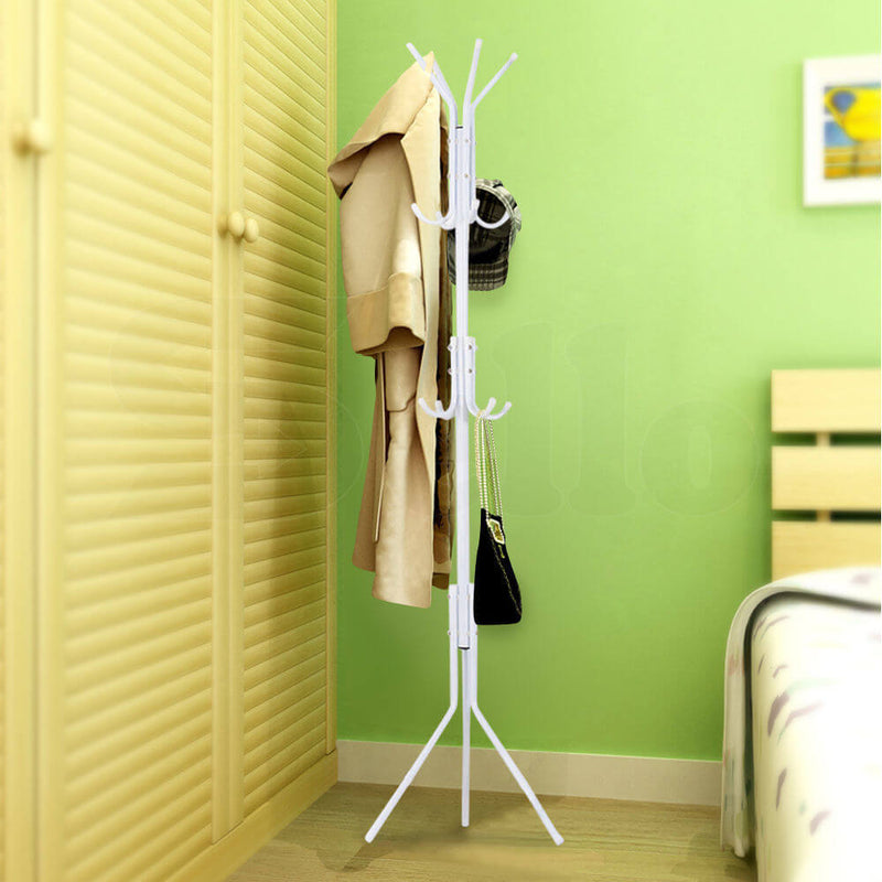 3 Tier Coat Hanger Stand Hat Clothes Rack Metal Tree Style Storage White