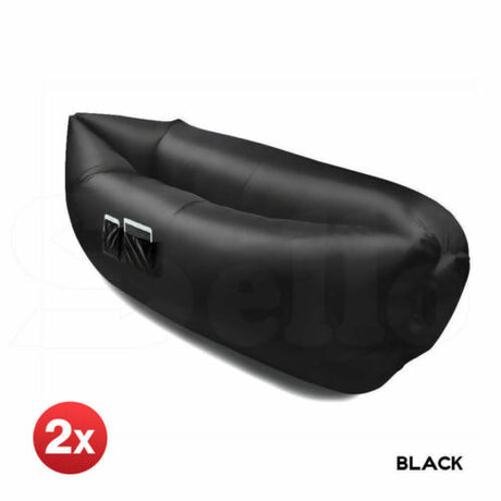 2x Inflatable Swimming Pool Air Sofa Lounge Sleeping Bag Bed Beach Couch Black