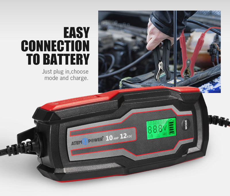10A 6V or 12V Smart Battery Charger Trickle Automatic AGM GEL Car Truck Motorcycle