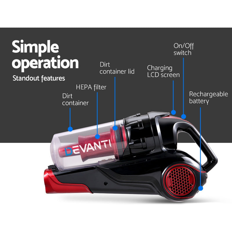 Devanti Cordless Handstick Vacuum Cleaner - Black and Red