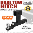 Dual Hitch Ball Mount Tongue Multi Use 2 Tow Bar Trailer Camper Bike Rack 4WD"