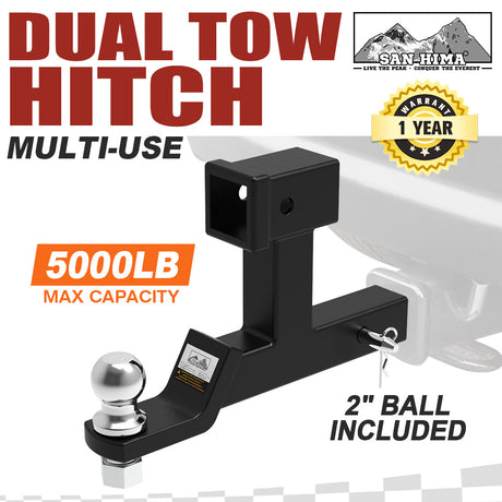 Dual Hitch Ball Mount Tongue Multi Use 2 Tow Bar Trailer Camper Bike Rack 4WD