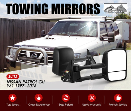 Pair Extendable Towing Mirrors for Nissan Patrol GU Y61 1997-2016