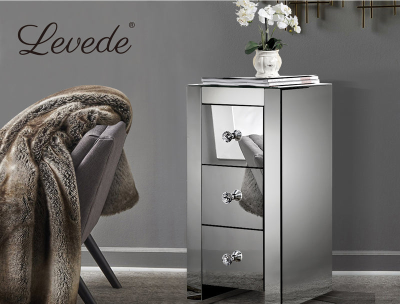 2x Levede Bedside Tables Nightstands 2 Drawers Side Table Mirrored Storage Cabinet