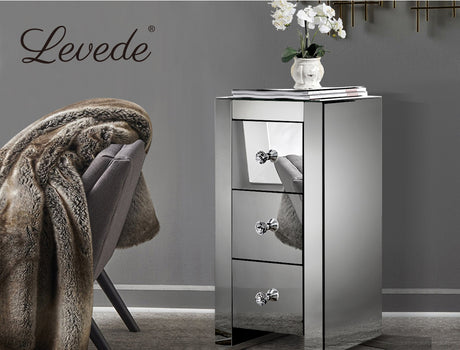 2x Levede Bedside Tables Nightstands 5 Drawers Side Table Mirrored Storage Cabinet