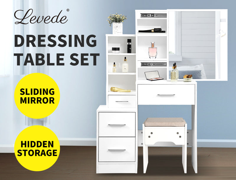 Levede Dressing Table Set Stool Mirrors Jewellery Cabinet Makeup Organizer